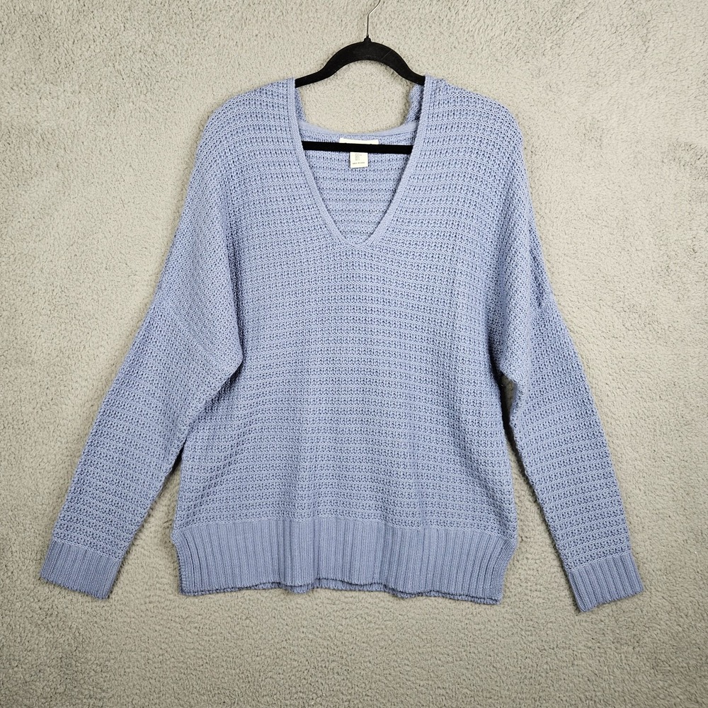RACHEL ZOE Women's light blue V Neck Long sleeve sweater hoodie Size L New